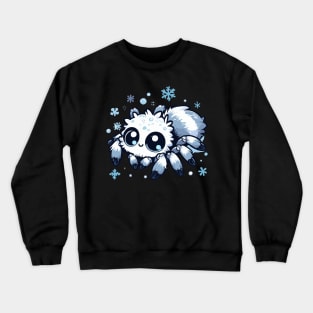 Cute white jumping spider in snowflakes Crewneck Sweatshirt